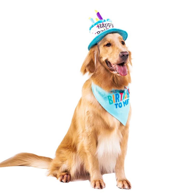 Ushang Pet Large Dog Birthday Cake Hat & Bandana Scarfs Set Blue, Handmade Dog Happy Birthday Hat with Colorful Candles, Extral Large Dog Birthday Party Supplies Decorations - Image 5